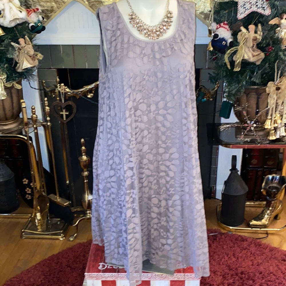 Tan lace print dress